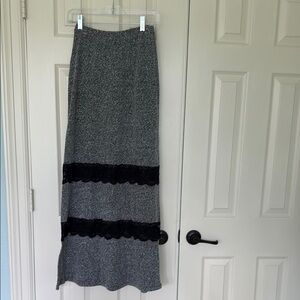 Bobeau Gray Maxi Skirt with Black Lace